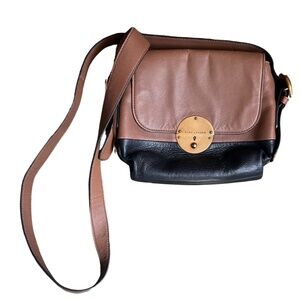 Rare Marc Jacobs Black & Brown Leather Double Flap Square Crossbody Purse